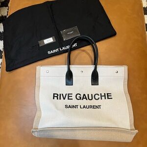 Saint Laurent Rive Gauche Canvas Tote - Black and Cream